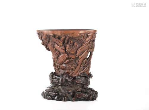 Fine Chinese Carved Wood Libation Cup