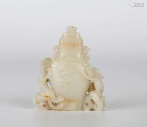 Chinese Carved Jade Vase w. Dragon