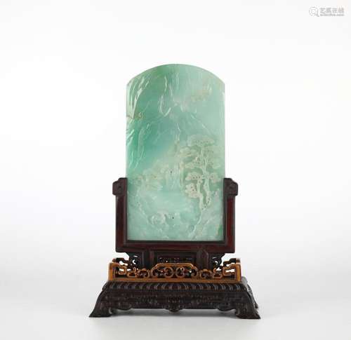 Chinese Carved Jadeite Plaque Table Screen