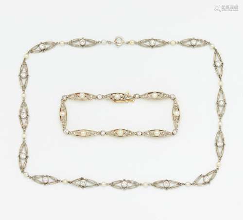 Konvolut: Perl-Diamant-Armband und Collier