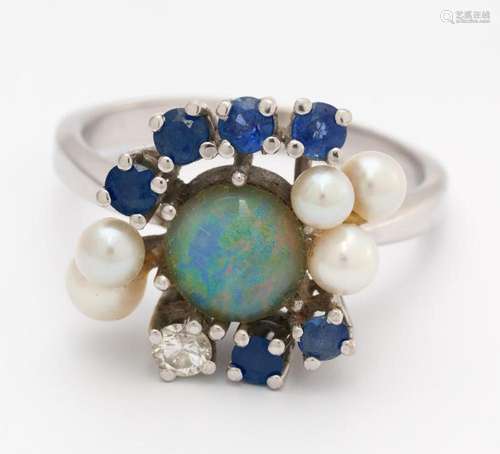 Opal-Saphir-Perl-Ring