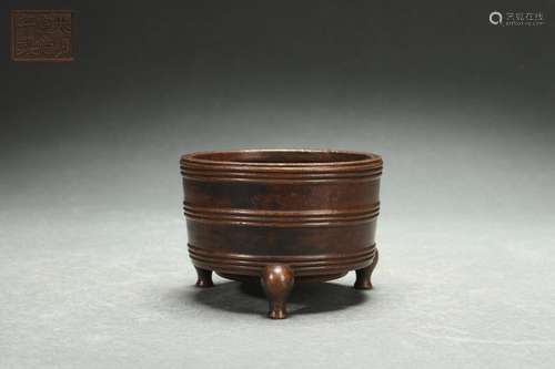 Tri-legged Censer with String Patterns, Qing Dynasty