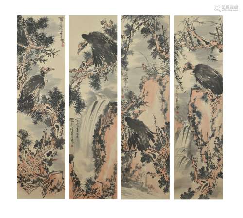 Four Screens of Vulture Painting, Pan Tianshou