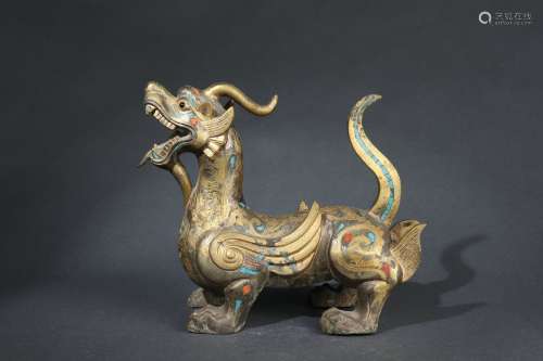 Gilt Bronze Animal with Turquoise Embedded