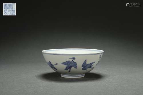 Blue-and-white Bowl with Crane Pattern, Daoguang Reign Perio...