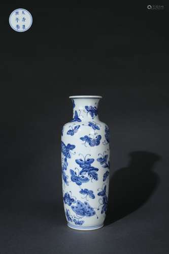 Blue-and-white Stick-shaped Vase with Butterfly Design, Kang...