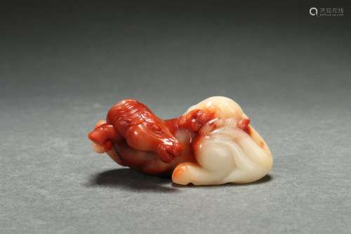Chinese South Red Agate with Monkey Riding A Horse Design