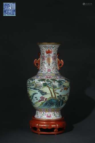 Ruyi-shaped Ears Vase with Figure Stories and Bats Design, Q...