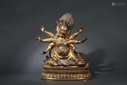 Gilt Bronze Statue of Mahakala with Six Arms