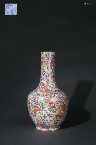Famille Rose Vase with Floral Design, Qianlong Reign Period,...