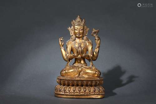 Gilt Bronze Statue of Avalokitesvara with Four Arms