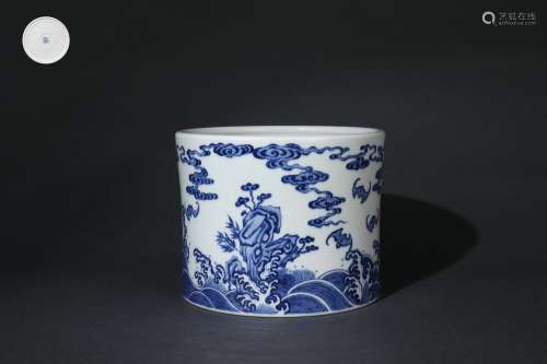 Blue-and-white Brush Holder, Qianlong Reign Period, Qing Dyn...