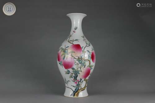 Famille Rose Olive-shaped Vase with Peach Design, Yongzheng ...