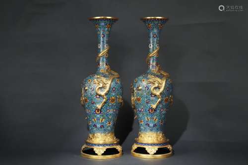 A Pair Chinese Cloisonne Enameled Vases