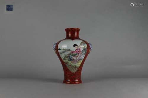 Chinese ZUN-vase with Figure Design on A Decorated Window an...