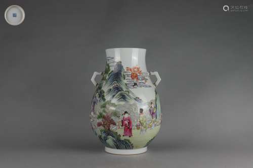 Double-ear Zun with Famille Rose Design of Figures, Qianlong...