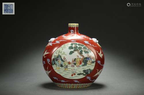 Famille Rose Oblate Vase with Figure Storied on A Decorated ...