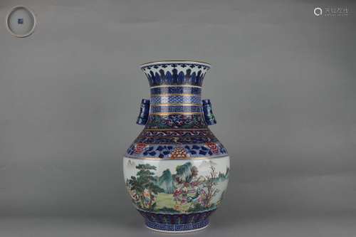 Blue-and-white ZUN-vase with Children Playing, Famille Rose,...