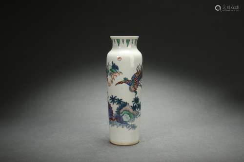 Contrasting Colored Cylinder-shaped Vase with Dragon and Pho...