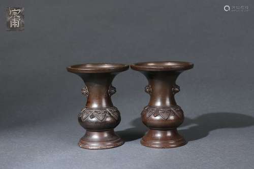 A Pair of Bronze Flower Vases