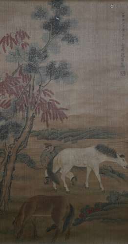 Horse Herding, Hanging Scroll, Zhao Yong