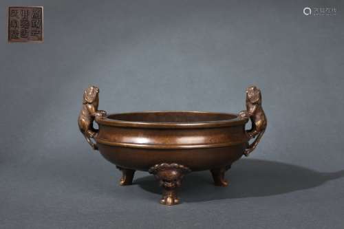 Bronze Censer with Animal-shaped Handles and Lion-shaped Leg...