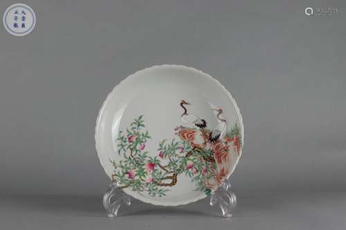 Famille Rose Dish with Red-crowned Crane and Peach Design, Y...