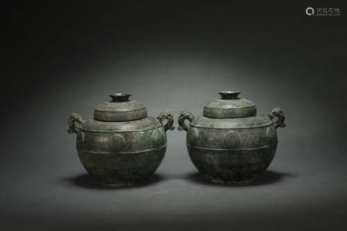 Pair Bronze Covered Jars with Animal-shaped Ears