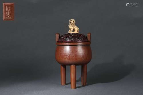 Chinese DING-shaped Censer with Silver Inlaid