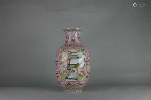 Famille Rose Vase with Figure Stories on A Decorated Window,...