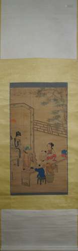 Teaching Kid, Hanging Scroll, Leng Mei