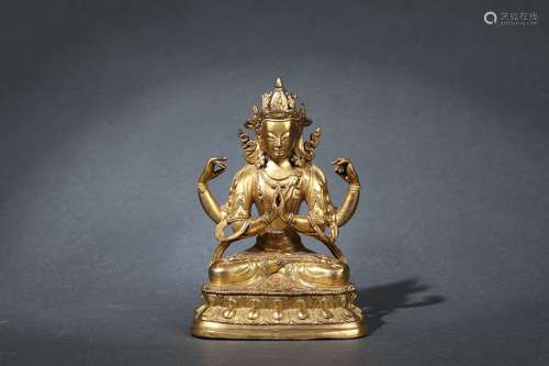 Gilt Bronze Statue of Buddha with Four Arms Design