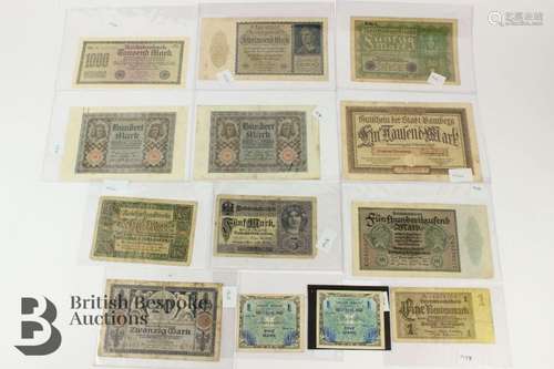 13 German Inflation Bank Notes