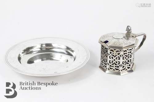 Silver Wine Coaster and Mustard Pot