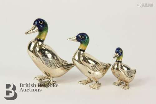 Three Saturno Silver and Enamel Ducks