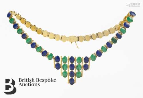 18ct Gold Malachite and Lapis Lazuli Necklace