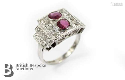 Platinum Diamond and Ruby Ring