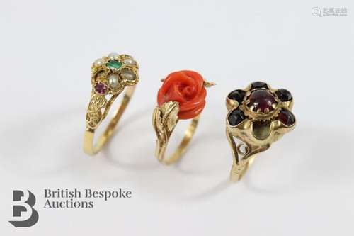 Three Antique 9ct Gold Rings