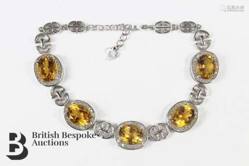 Silver CZ and Citrine Line Bracelet