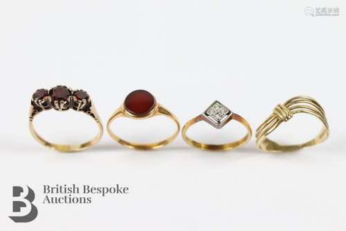 Four Vintage 9ct Gold Rings