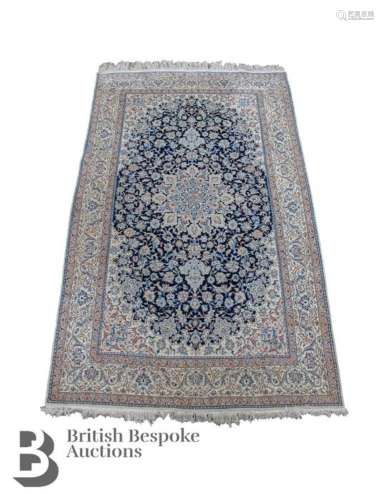 Persian Nain Fine Wool and Silk Carpet