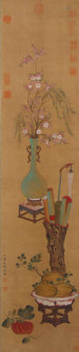 蔣廷錫 花瓶 設色絹本立軸