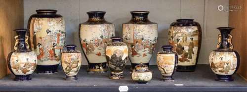 A collection of 20th century Japanese satsuma vases, each wi...