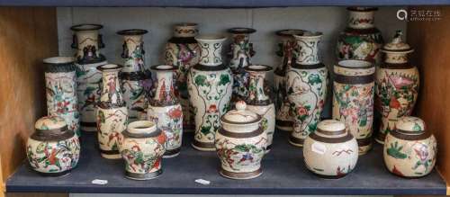 A collection of Chinese crackle glazed famille verte vases a...