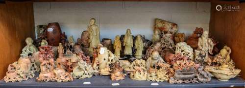 A collection of 20th century Oriental carved soapstone ornam...