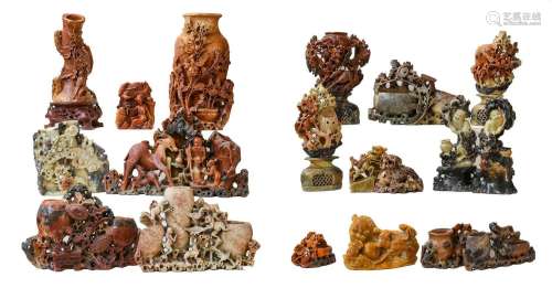 A group of 20th century Oriental soapstone carvings, includi...