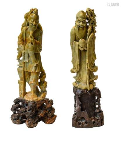 Two large 20th century Chinese soapstone carvings, one of a ...