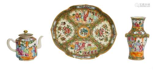 A 19th century Canton famille rose lobed dish (a.f.), togeth...
