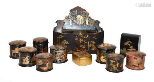 A small collection of Japanese gilt and lacquered boxes and ...