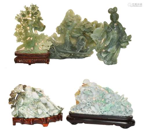 Five various 20th century Chinese green hardstone carvings, ...